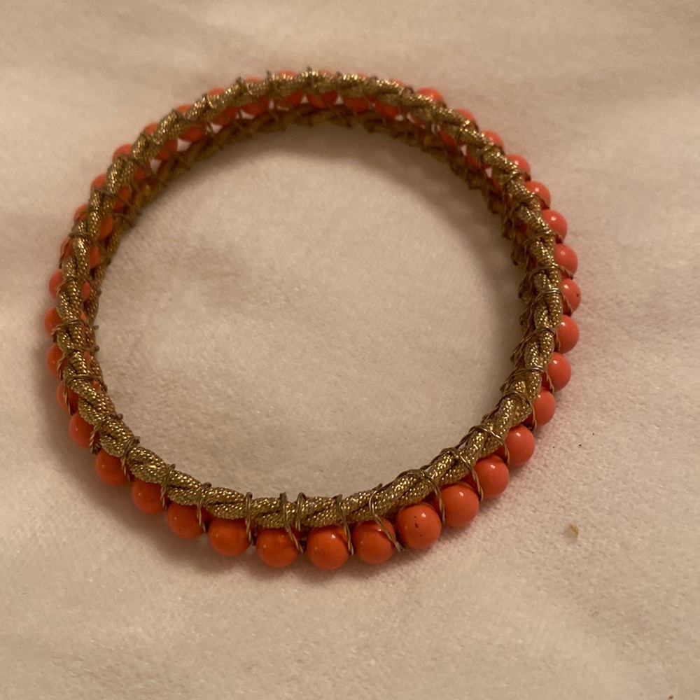 Coral color bead bangle bracelet